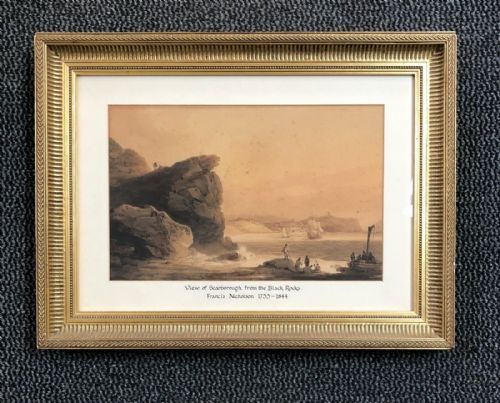 fig 1. Francis Nicholson Signed Original early 19th Century Antique Watercolour Painting Scarborough from the Black Rocks Historic Yorkshire Seascape
