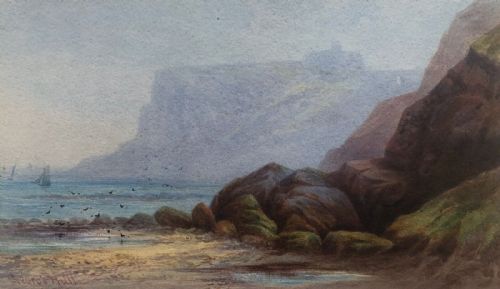 Signed George Hull Original Late 19th Century Antique Watercolour Painting Scarborough Sea Mist from North Cliff Yorkshire Seascape Landscape