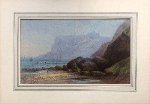fig 1. Signed George Hull Original Late 19th Century Antique Watercolour Painting Scarborough Sea Mist from North Cliff Yorkshire Seascape landscape