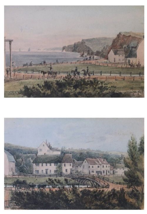 1821 Original Early 19th Century Antique Watercolour Paintings, Views from Virginia Cottage, Dawlish, Devon Seascape