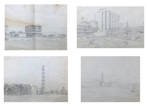 4 X Original Pencil Drawings of York Circa Mid 20th Century Including University Architecture Plans & Studies