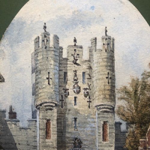 Original Monogram Mak 19th Century Antique 1873 Watercolour Painting Micklegate Bar York City Walls Historical Yorkshire Landscape