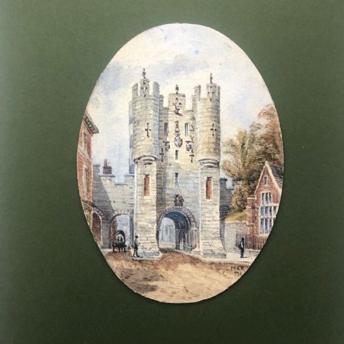 fig 1. Original Monogram MAK 19th Century Antique 1873 Watercolour Painting Micklegate Bar York City Walls Historical Yorkshire Landscape