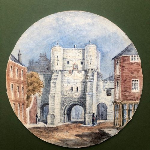 Original Monogrammed Mak 19th Century Antique 1873 Watercolour Painting Bootham Bar York City Walls Historical Yorkshire Landscape