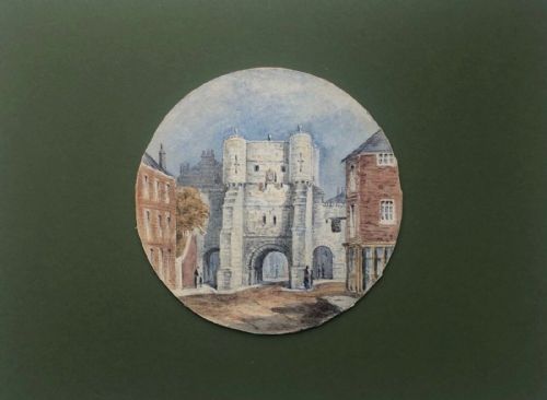 fig 1. Original Monogrammed MAK 19th Century Antique 1873 Watercolour Painting Bootham Bar York City Walls Historical Yorkshire Landscape