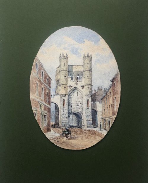 Original Monogrammed Mak 19th Century Antique 1873  Original Watercolour Painting Monkgate Bar York City Walls Historical Yorkshire Landscape