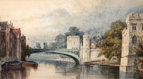 Original Monogrammed M.a.k 19th Century Antique 1873 Original Watercolour Painting Lendal Bridge York Historical Landscape