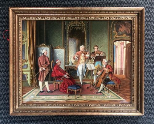 fig 1. Signed Original Mid 20th Century Oil Painting on Canvas A Concert for the Cardinal Portrait of Musicians