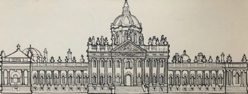 fig 1. Castle Howard York Yorkshire Original Mid 20th Century Pen & Ink Architectural Study Drawing