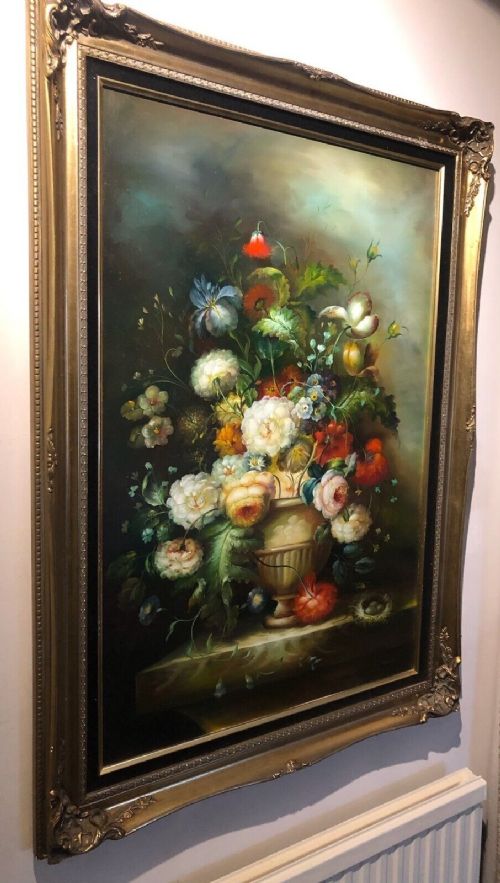 Original Mid 20th Century Decorative Oil Painting On Canvas Still Life ...