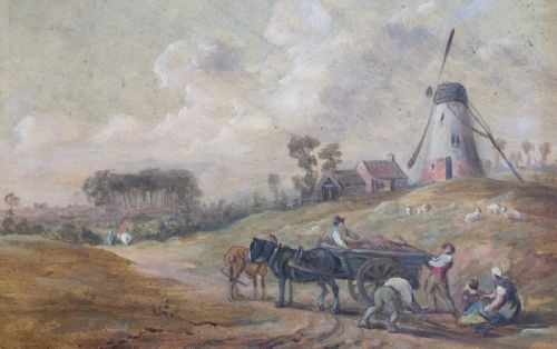 Original Early 19th Century Antique Watercolour Painting Holgate Windmill Looking Towards York in Hogarth Frame