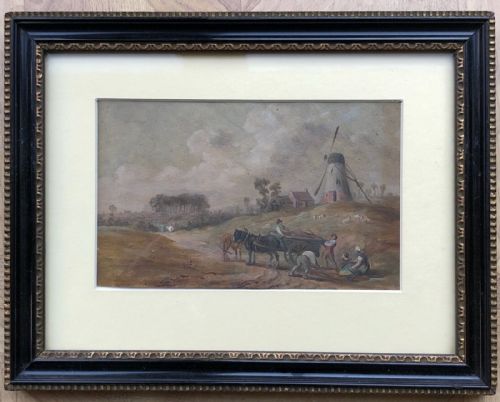fig 1. Original Early 19th Century Antique Watercolour Painting Holgate Windmill looking towards York in Hogarth Frame