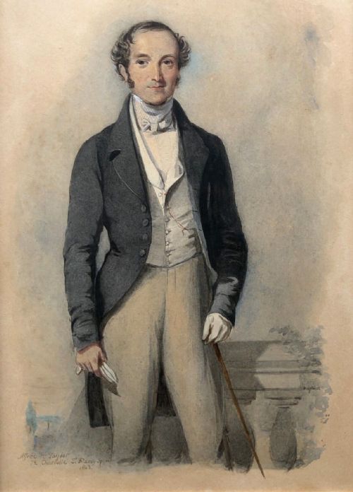 Alfred H Taylor 1842 Original Mid 19th Century Antique Watercolour Painting Portrait of a Gentleman
