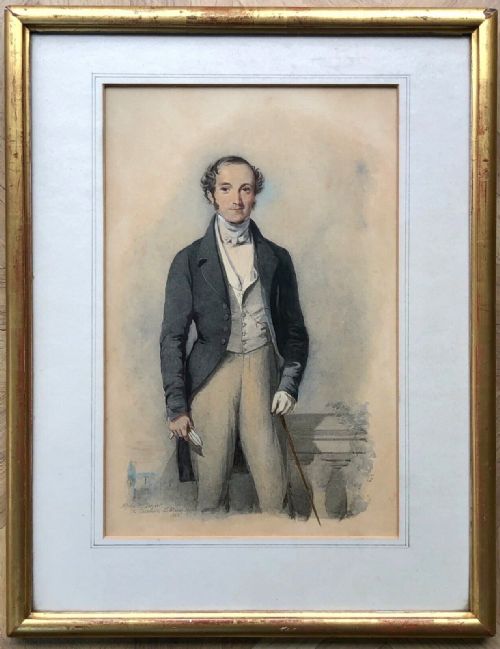 fig 1. Alfred H Taylor 1842 Original Mid 19th Century Antique Watercolour Painting Portrait of a Gentleman