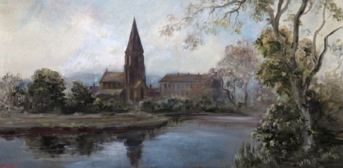 James Hardaker Signed Original Mid 20th Century Oil Painting on Board Yorkshire River Landscape Near Bingley