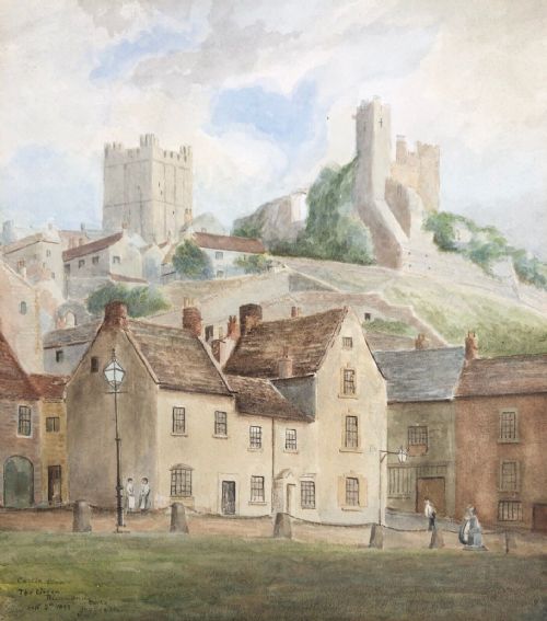 Original Antique Watercolour Painting Signed Tho. Geo. Hall 1899 Richmond Castle View from the Green Historic Yorkshire Landscape
