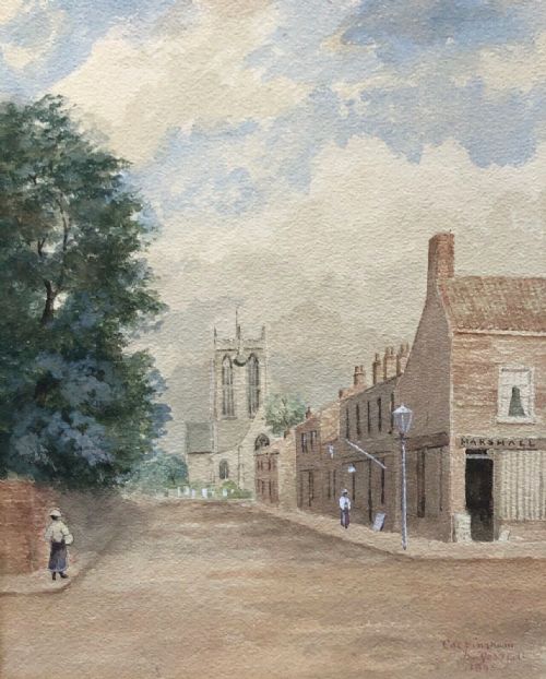 Original 19th Century Antique Watercolour Painting Signed T G Hall 1895 View of Cottingham Yorkshire Street Landscape