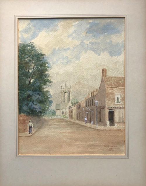 fig 1. Original 19th Century Antique Watercolour Painting Signed T G Hall 1895 View of Cottingham Yorkshire Street Landscape