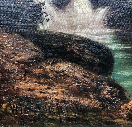 WILLIAM JAMES SMITH CRAMPTON SIGNED ORIGINAL EARLY 20TH CENTURY ANTIQUE OIL PAINTING ON CANVAS WATERFALL LANDSCAPE NO 1 - ADDITIONAL PHOTO 15