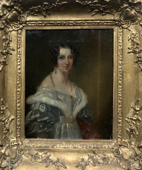 Original British School Early 19th Century Antique Oil Painting on Canvas Portrait of Lady No.2