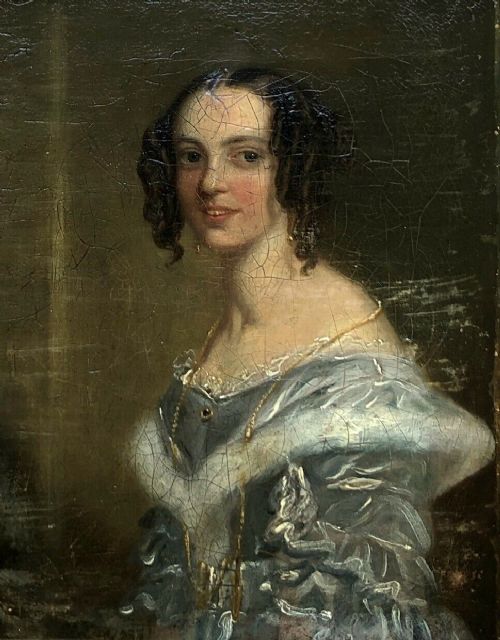 Original British School Early 19th Century Antique Oil Painting on Canvas Portrait of Lady No.1
