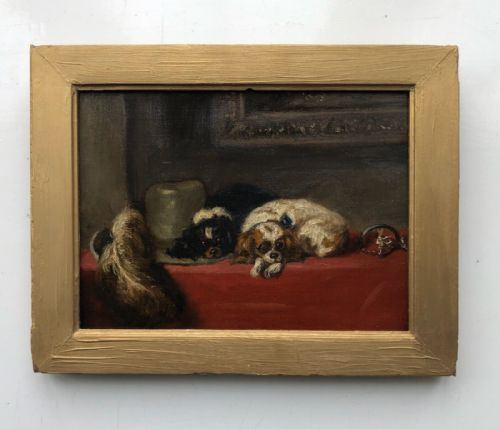 fig 1. After Edwin Landseer RA Original 19th Century Antique Oil Painting on Canvas Two Cavalier King Charles Spaniels Dog Portrait