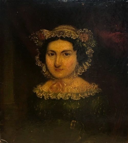 Original British School Late 18th Century Antique Oil Painting on Board Portrait of a Lady with a Lace Collar & Cap