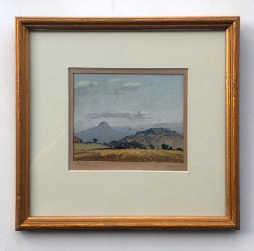 fig 1. Robert Leslie Howey Signed Original mid 20th Century Vintage Pastel Drawing Landscape Cleveland Hills Yorkshire View