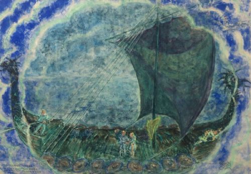 Dominik Osen Austrian Original Early 20th Century Antique Watercolour Painting W G Yeats the Shadowy Waters Stage Painter