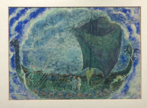 fig 2. Dominik Osen Austrian Original early 20th Century Antique Watercolour Painting W G Yeats The Shadowy Waters Stage Painter