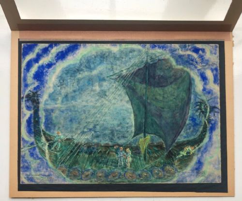 fig 3. Dominik Osen Austrian Original early 20th Century Antique Watercolour Painting W G Yeats The Shadowy Waters Stage Painter