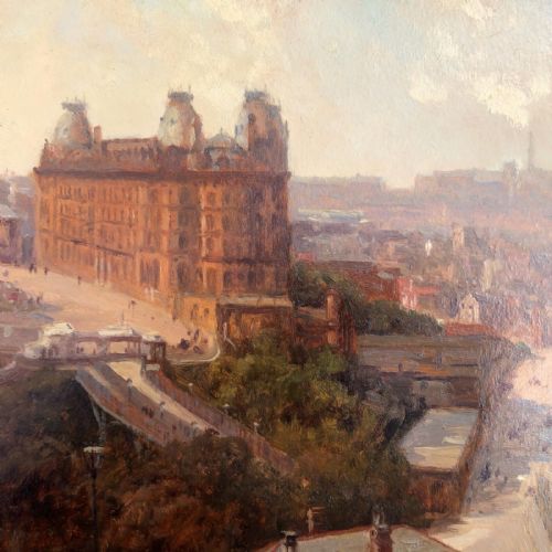 fig 1. Manner of Fred Elwell Original late 19th early 20th Century Antique Oil Painting on Board Scarborough South Bay Beach & Grand Hotel Yorkshire Landscape