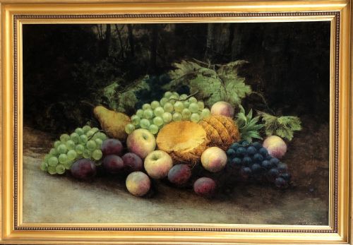 Evelyn Chester (1875-1929) Signed Original Early 20th Century Oil Painting on Canvas Fruit Still Life with Pineapple & Grapes