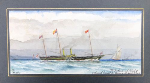 fig 1. Original Late 19th Century Original Watercolour Painting 'Royal Yacht Victoria and Albert II outward bound to Cherbourg with Queen Victoria Initialled and Dated