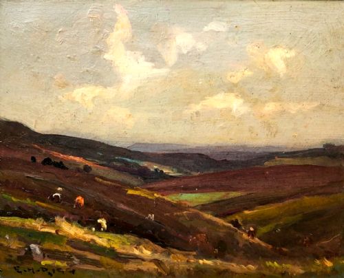 Ernest Higgins Rigg Signed Late 19th/early 20th Century Antique Oil Painting on Board Sunlight on the Yorkshire Moors English Landscape