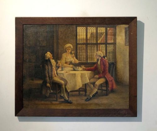 fig 1. W S Hyde Signed Original Late 19th Century Antique Oil Painting on Canvas Georgian Period Figures Interior 'The Toast'