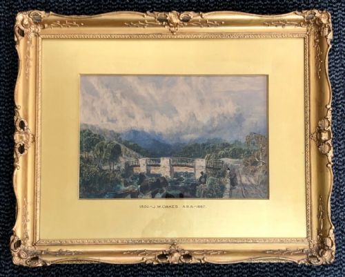 fig 1. John Wright Oakes ARA Original mid 19th Century Antique Watercolour Painting Bridge at Betwys-y-Coed Wales Welsh Landscape