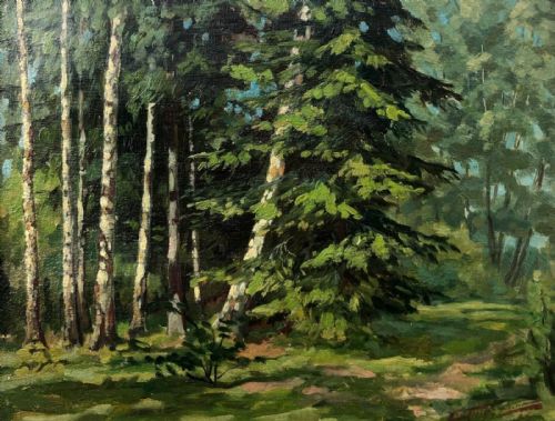 Erich Fleischman 1928 Signed Antique Oil Painting on Board Tree & Forest Landscape