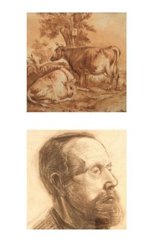 Thomas Sidney Cooper Signed Original 19th Century English Landscape & cattle Painting with a Charcoal Self Portrait Verso