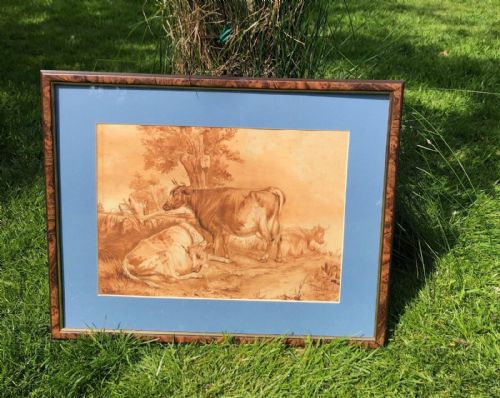 fig 2. Thomas Sidney Cooper Signed Original 19th Century English Landscape & cattle Painting with a Charcoal Self Portrait Verso