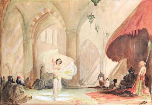 The Harem Signed Dated 1928 Original Antique Watercolour Middle Eastern Painting