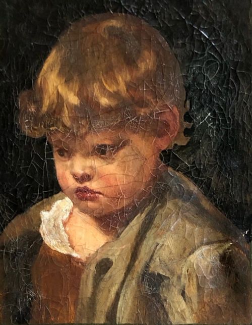 fig 1. Circle of Valentine Cameron Prinsep Original 19th Century Antique Oil Painting on Canvas Young Boy Portrait