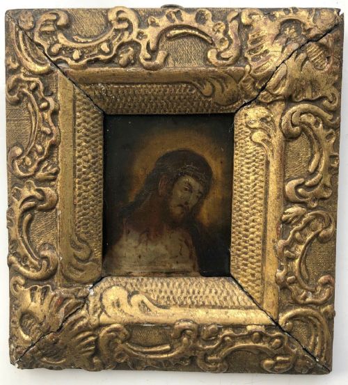 After Louis De Morales 1509-1586 Spanish Ecce Homo Jesus Original Oil Painting on Copper Plate Religious Icon Portrait