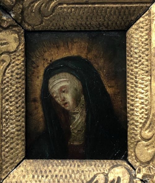 fig 1. After Louis de Morales 1509-1586 Spanish Portrait of Mary Oil Painting on Copper Panel Religious Icon