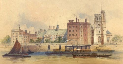 Edwin T Dolby Monogrammed 1879 Original 19th Century Antique Watercolour Painting Lambeth Palace London English Landscape