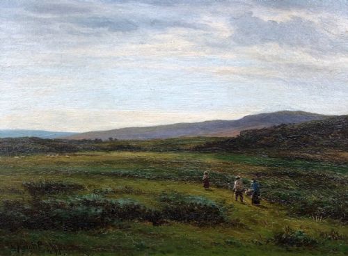 John William Buxton Knight Signed 1896 Original 19th Century Antique Oil Painting on Board English Moorland Landscape