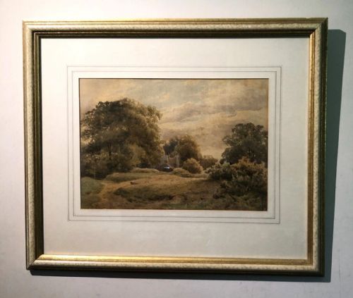 fig 1. Signed with Initials C.F. Late 19th Century Antique Watercolour Painting English Country Landscape Scene