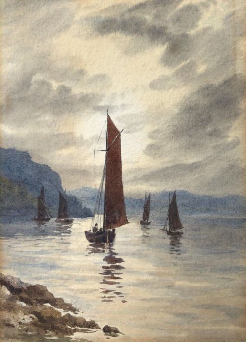 Lady Fanny Maxwell Lyte Late 19th Century Antique Watercolour Painting Devon Coastal Landscape English Seascape