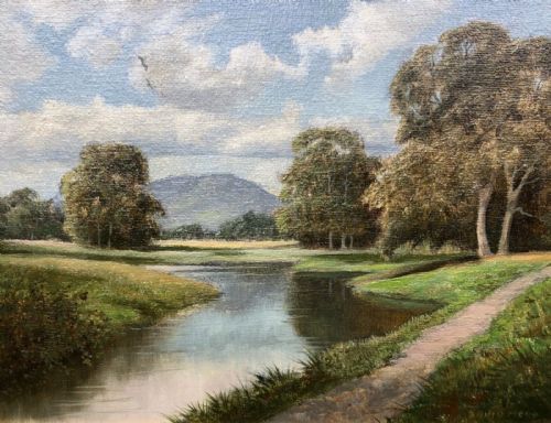 Signed David Mead, Original Mid 20th Century Oil Painting on Canvas English River Landscape