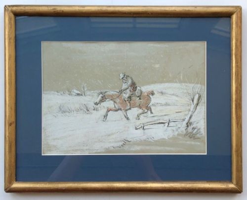 fig 1. Manner of George Wright Original 19th Century Antique Painting Horse & Rider in Driving Snow